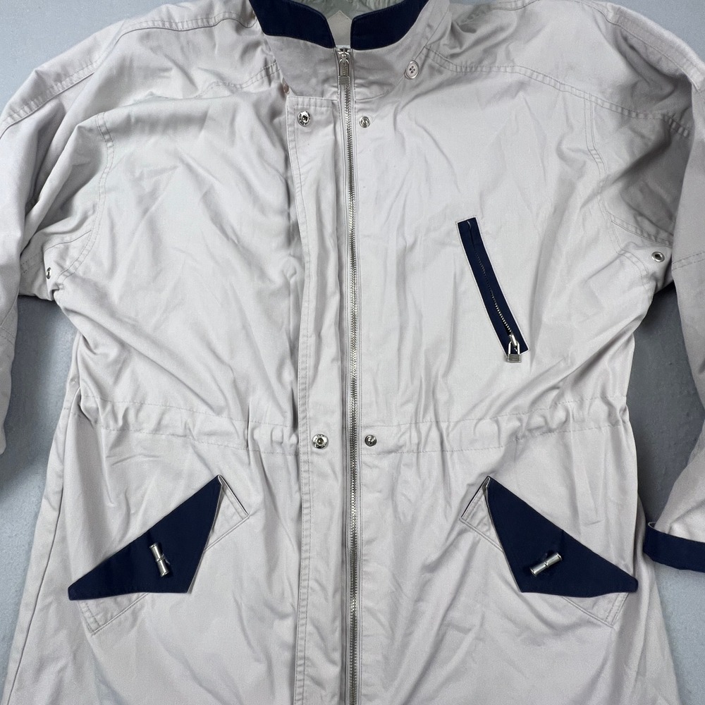 CS Essentials Parka Jacket Womens Large Tan Navy Vintage Zip Up Utility Coat - Picture 16 of 16